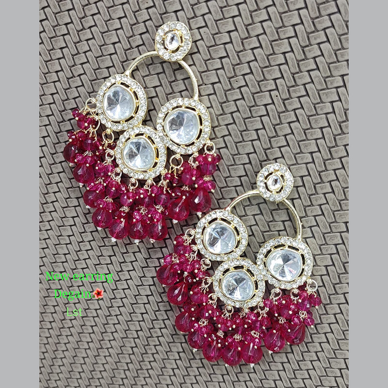 Fashion dangler earrings dark pink and kundan stone with pearl maatal –  Prashanti Sarees